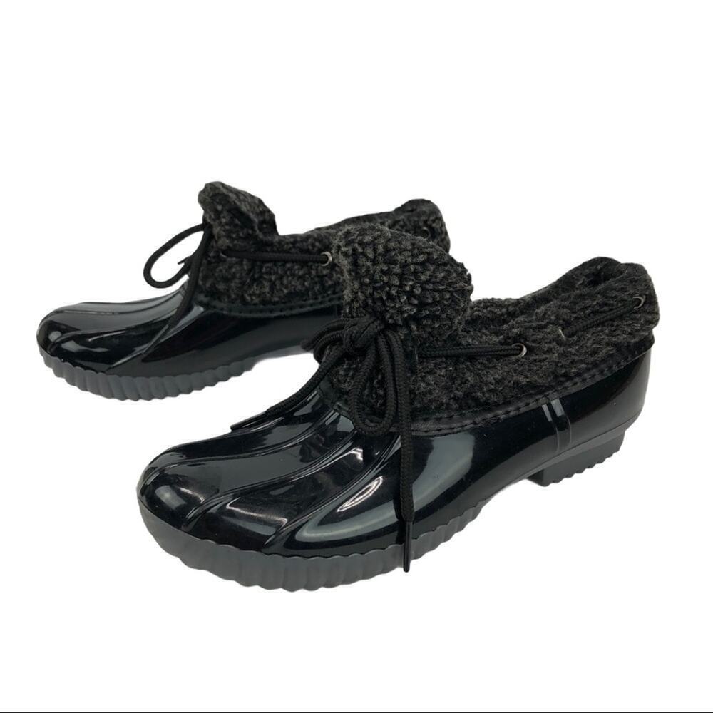 Dakota Shearling Patent Leather Black Duck Slip On Low Top Boots Shoes Size 6.5